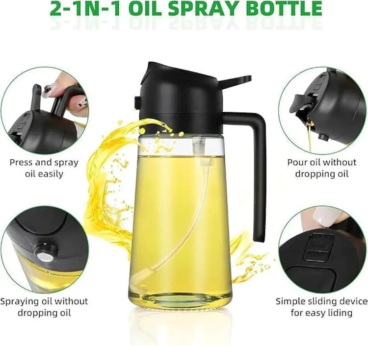 2 in 1 Oil Bottle 500ML Glass Oil Spray Bottle & Oil Dispenser Olive Oil Sprayer for Air Fryer Kitchen Oil Sprayer for Cooking, BBQ, Grilling, Roasting, Baking, Salad Dressing & Daily Kitchen Use