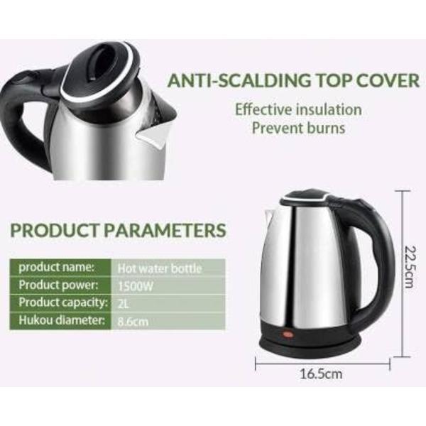 Electric Kettle Stainless Steel Black Handle Fast Boil